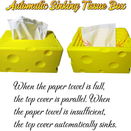 Cheese Automatic Sinking Tissue Box Cover, Stylish Rectangle Sunken Tissue Box Holder with Pull-Out Bottom, Decorative Tissue Cover for Bathroom Toilet Bedroom Table Desk Office (Yellow)