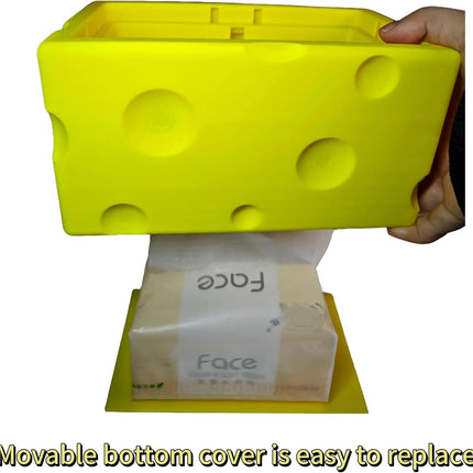 Cheese Automatic Sinking Tissue Box Cover, Stylish Rectangle Sunken Tissue Box Holder with Pull-Out Bottom, Decorative Tissue Cover for Bathroom Toilet Bedroom Table Desk Office (Yellow)