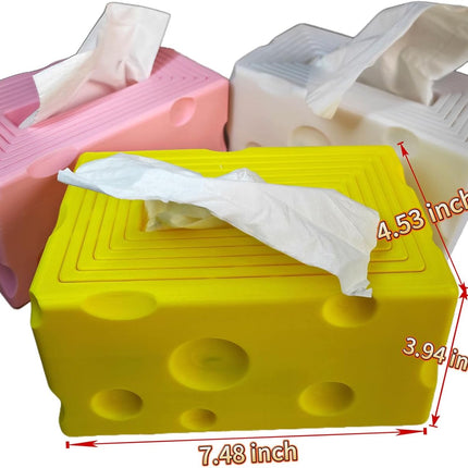 Cheese Automatic Sinking Tissue Box Cover, Stylish Rectangle Sunken Tissue Box Holder with Pull-Out Bottom, Decorative Tissue Cover for Bathroom Toilet Bedroom Table Desk Office (Yellow)