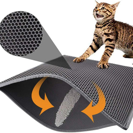 Cat Litter Mat Trapper - 76 x 61cm Honeycomb Double Layer Tapis Litiere Chat -Traps Messes, Easy Clean and Durable (Gray)