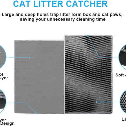 Cat Litter Mat Trapper - 76 x 61cm Honeycomb Double Layer Tapis Litiere Chat -Traps Messes, Easy Clean and Durable (Gray)
