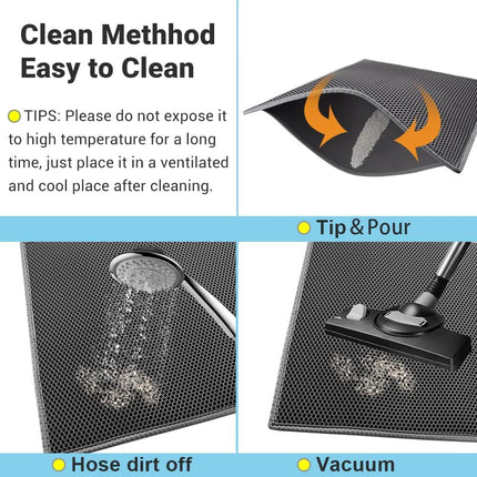 Cat Litter Mat Trapper - 76 x 61cm Honeycomb Double Layer Tapis Litiere Chat -Traps Messes, Easy Clean and Durable (Gray)