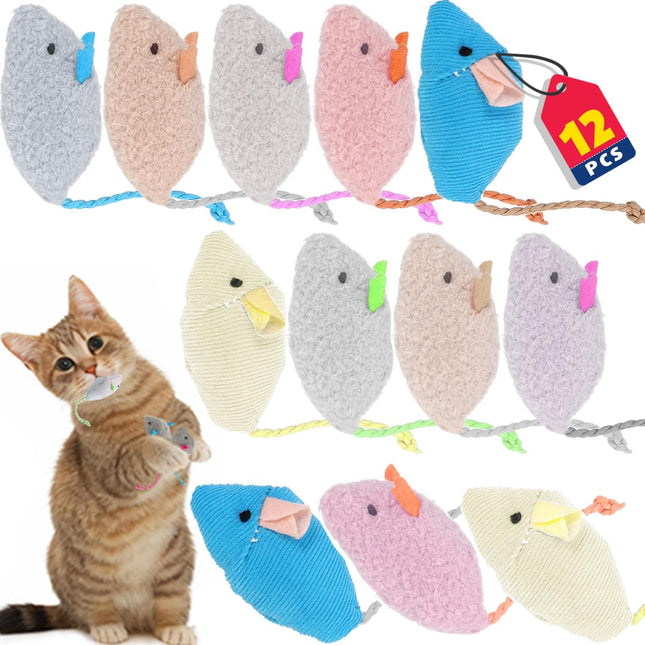 12 Pack Cat Mouse Toy Soft Plush Catnip Mice Toys with String Tails Interactive Play for Cat Puppy Kitty