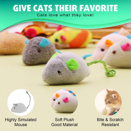12 Pack Cat Mouse Toy, Soft Plush Catnip Mice Toys with String Tails Interactive Play for Cat, Puppy, Kitty Kitten