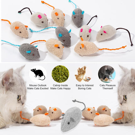 12 Pack Cat Mouse Toy, Soft Plush Catnip Mice Toys with String Tails Interactive Play for Cat, Puppy, Kitty Kitten