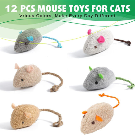 12 Pack Cat Mouse Toy, Soft Plush Catnip Mice Toys with String Tails Interactive Play for Cat, Puppy, Kitty Kitten