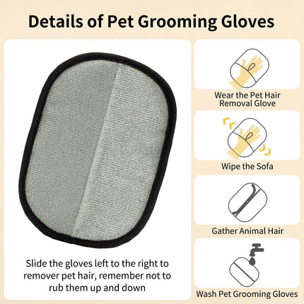3PCS Double-Sided Pet Hair Remover Gloves, Electrostatic Cat Dog Pet Grooming Gloves, Pet Hair Remover for Carpet Couch Car, Versatile Pet Hair Remover for Washing Deshedding Grooming