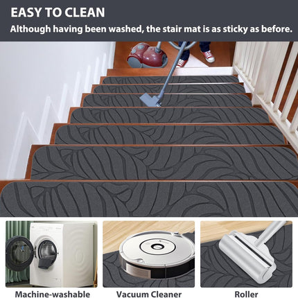 Stair Treads Non Slip for Wooden Steps, 8" X 30" (15-Pack) Stair Runner Carpet Treads Indoor with Reusable Adhesive, Stairslide Carpets Rugs Safety Mats for Elders, Kids & Dogs