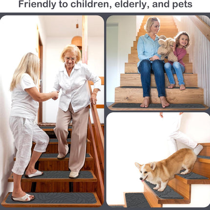 Stair Treads Non Slip for Wooden Steps, 8" X 30" (15-Pack) Stair Runner Carpet Treads Indoor with Reusable Adhesive, Stairslide Carpets Rugs Safety Mats for Elders, Kids & Dogs