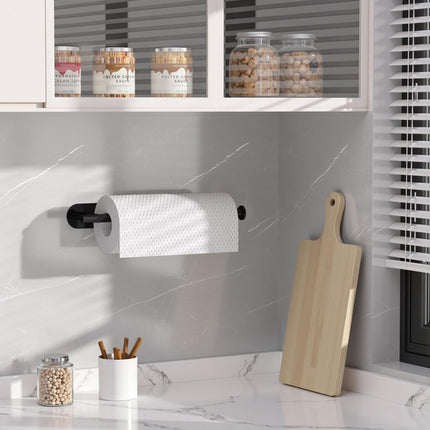 Thickened Steel Paper Towel Holders Under Cabinet for Kitchen, Bathroom, SUS304 Stainless Steel Pipe Hanging Paper Towel Rack Wall Mount, Self-Adhesive and Screws, Black