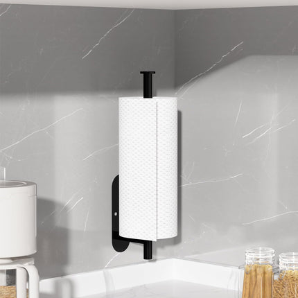 Thickened Steel Paper Towel Holders Under Cabinet for Kitchen, Bathroom, SUS304 Stainless Steel Pipe Hanging Paper Towel Rack Wall Mount, Self-Adhesive and Screws, Black