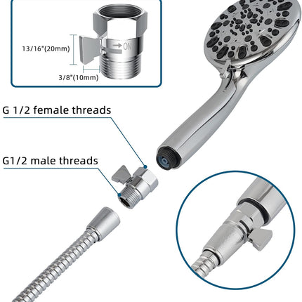 All Metal Shower Head Flow Control Valve G1/2 Brass Shut-Off Valve with Handle Lever Shower Head Valve Water Flow Control Valve Regulator Shut Off Valve for Hand Shower,Bidet Sprayer- Chrome