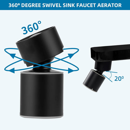 NSF/ANSI/CAN 61 Certified Faucet Aerator, CUPC Certification 360° Swivel Kitchen Sink Aerator, 2-Flow Sink Sprayer Attachement, Faucet Replacement Part 55/64 Inch Female Thread - Matte Black