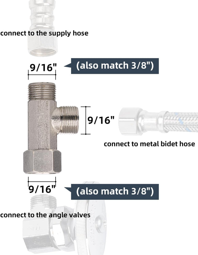 Bidet T Adapter Metal T Valve for Bidet(3/8 x 3/8 x 3/8) 3 Way Tee Connector Bidet Attachment for Toilet – product detail