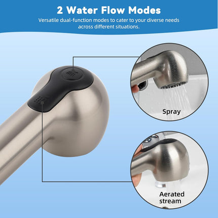 Replacement Sprayer Pull Out Spray Head for Kitchen Sink Faucet G1/2 or 13/16inch Thread 2-Function Stream Aerated Flow- Brushed Nickel