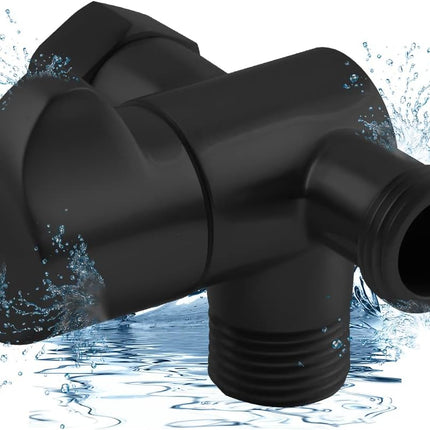 All Metal Solid Brass Shower Arm 3-Way Diverter Valve for Hand Shower and Fixed Shower Head, G1/2'' Shower Arm T Adapter, Bathroom Universal Shower System Replacement Part, Matte Black