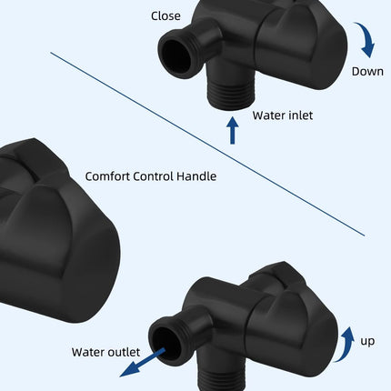 All Metal Solid Brass Shower Arm 3-Way Diverter Valve for Hand Shower and Fixed Shower Head, G1/2'' Shower Arm T Adapter, Bathroom Universal Shower System Replacement Part, Matte Black