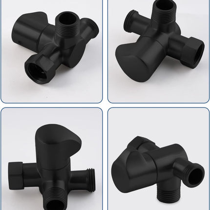 All Metal Solid Brass Shower Arm 3-Way Diverter Valve for Hand Shower and Fixed Shower Head, G1/2'' Shower Arm T Adapter, Bathroom Universal Shower System Replacement Part, Matte Black