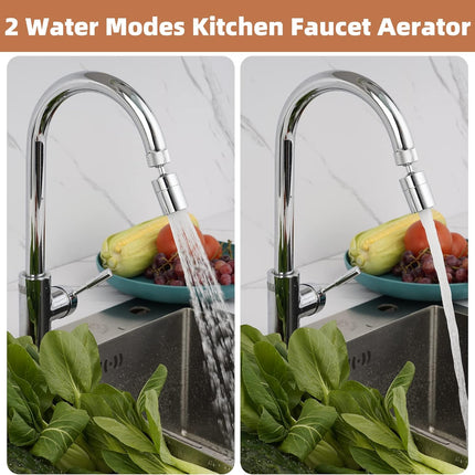 Dual-Function Female Faucet Aerator, 1.8 GPM Extra Big Angle Rotate Kitchen Sink Aerator Sprayer Head 360 Degree Swivel Kitchen Sink Sprayer Attachment-55/64 Inch-27UNS Female Thread-Chrome