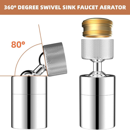 Dual-Function Female Faucet Aerator, 1.8 GPM Extra Big Angle Rotate Kitchen Sink Aerator Sprayer Head 360 Degree Swivel Kitchen Sink Sprayer Attachment-55/64 Inch-27UNS Female Thread-Chrome