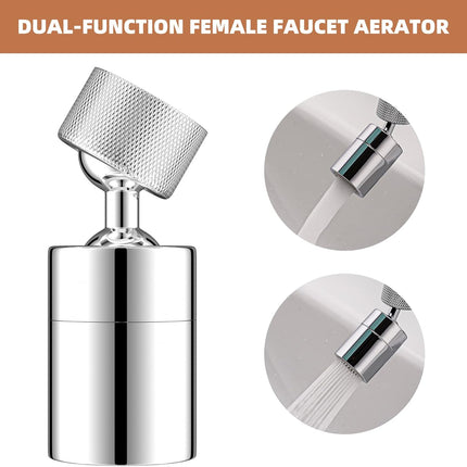 Dual-Function Female Faucet Aerator, 1.8 GPM Extra Big Angle Rotate Kitchen Sink Aerator Sprayer Head 360 Degree Swivel Kitchen Sink Sprayer Attachment-55/64 Inch-27UNS Female Thread-Chrome