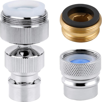 Dishwasher Snap Adapter Connection 2 Pack, One with Swivel Ball Joint and The Other One with Faucet Aerator, 15/16-27Male Outside and 55/64-27Female Inside, Chrome