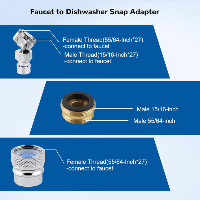 Dishwasher Snap Adapter Connection 2 Pack One with Swivel Ball Joint and The Other One – product detail