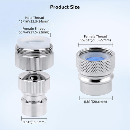 Dishwasher Snap Adapter Connection 2 Pack, One with Swivel Ball Joint and The Other One with Faucet Aerator, 15/16-27Male Outside and 55/64-27Female Inside, Chrome