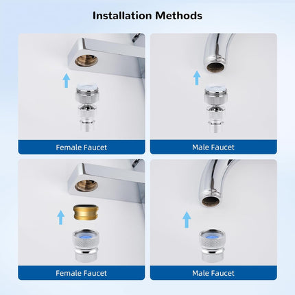 Dishwasher Snap Adapter Connection 2 Pack, One with Swivel Ball Joint and The Other One with Faucet Aerator, 15/16-27Male Outside and 55/64-27Female Inside, Chrome