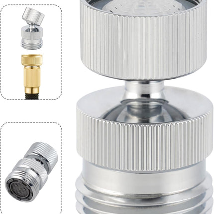 Swivel Faucet Adapter Kit, Solid Brass 3/4" Garden Hose Adapter with Aerator, 360 Degree Kitchen Sink Faucet Aerator Adapter for Female and Male to Male, Chrome