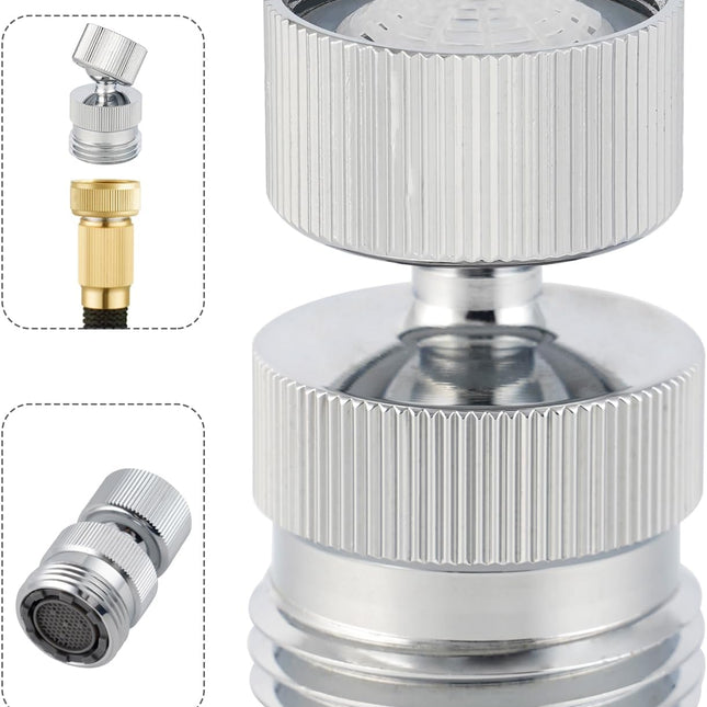 Swivel Faucet Adapter Kit, Solid Brass 3/4" Garden Hose Adapter with Aerator, 360 Degree Kitchen Sink Faucet Aerator Adapter for Female and Male to Male, Chrome