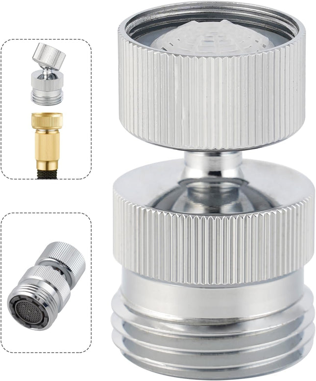 Swivel Faucet Adapter Kit Solid Brass 3/4 Garden Hose Adapter with Aerator 360 Degree Kitchen