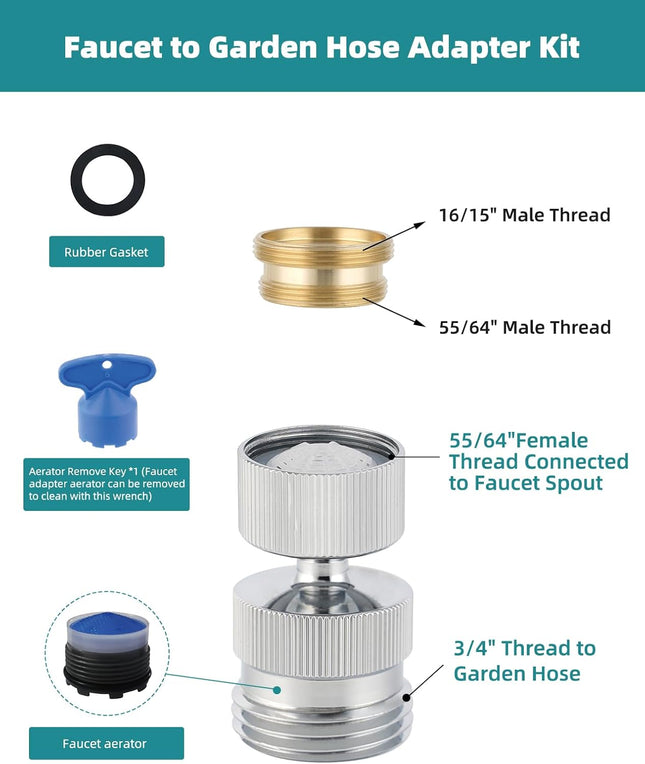 Swivel Faucet Adapter Kit Solid Brass 3/4 Garden Hose Adapter with Aerator 360 Degree Kitchen – product detail