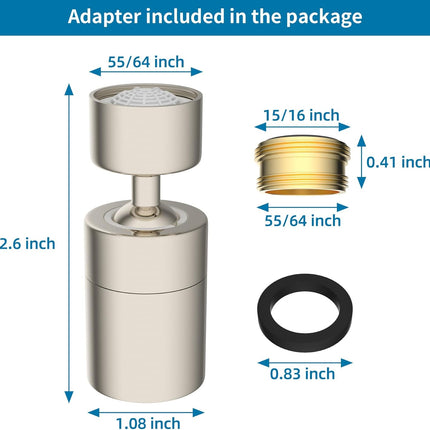 NSF/ANSI/CAN 61 Certified Faucet Aerator, Kitchen Sink Faucet Aerator, 2 Water Flow CUPC Certification 360-degree Swivel Faucet Extender, 55/64 Inch Female Thread, Water Saving-Brushed Nickel