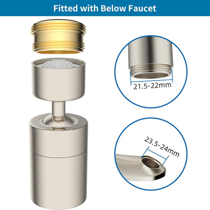 NSF/ANSI/CAN 61 Certified Faucet Aerator, Kitchen Sink Faucet Aerator, 2 Water Flow CUPC Certification 360-degree Swivel Faucet Extender, 55/64 Inch Female Thread, Water Saving-Brushed Nickel