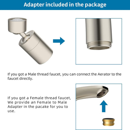 NSF/ANSI/CAN 61 Certified Faucet Aerator, Kitchen Sink Faucet Aerator, 2 Water Flow CUPC Certification 360-degree Swivel Faucet Extender, 55/64 Inch Female Thread, Water Saving-Brushed Nickel