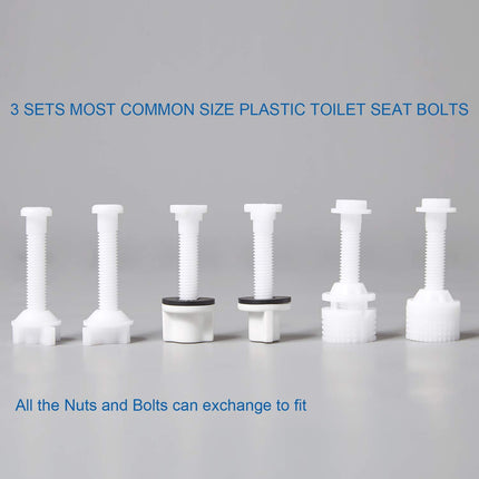 Universal Toilet Seat Hinge Bolt Screw for Top Mount Toilet Seat Hinges, Downlock Nuts can Slip Over Bolts Threads for Rapid Installation Without Screwing in-White Plastic Replacement Parts