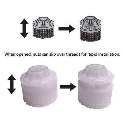 Universal Toilet Seat Hinge Bolt Screw for Top Mount Toilet Seat Hinges, Downlock Nuts can Slip Over Bolts Threads for Rapid Installation Without Screwing in-White Plastic Replacement Parts