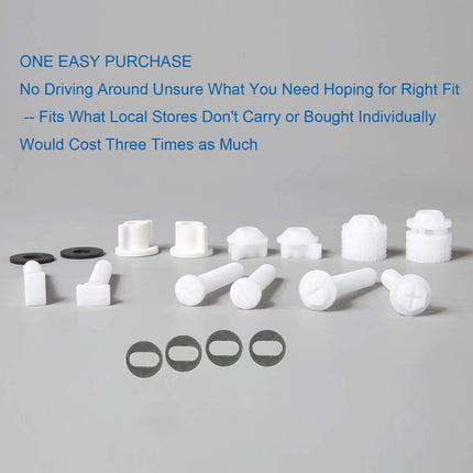 Universal Toilet Seat Hinge Bolt Screw for Top Mount Toilet Seat Hinges, Downlock Nuts can Slip Over Bolts Threads for Rapid Installation Without Screwing in-White Plastic Replacement Parts