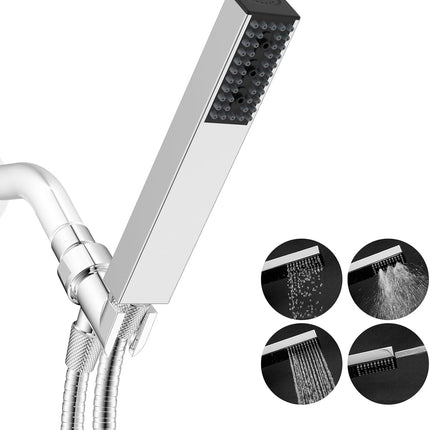 Upgraded All Metal 4 Spray Handheld Showerhead Set, High Pressure Stainless Steel Shower Head with 360° Swivel Solid Brass Holder & Bracket, 71" Stainless Steel Hose, Chrome
