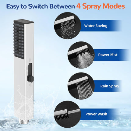 Upgraded All Metal 4 Spray Handheld Showerhead Set, High Pressure Stainless Steel Shower Head with 360° Swivel Solid Brass Holder & Bracket, 71" Stainless Steel Hose, Chrome