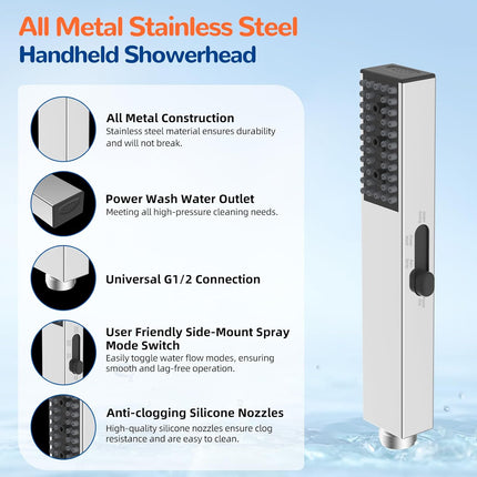 Upgraded All Metal 4 Spray Handheld Showerhead Set, High Pressure Stainless Steel Shower Head with 360° Swivel Solid Brass Holder & Bracket, 71" Stainless Steel Hose, Chrome