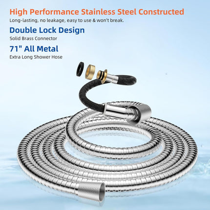 Upgraded All Metal 4 Spray Handheld Showerhead Set, High Pressure Stainless Steel Shower Head with 360° Swivel Solid Brass Holder & Bracket, 71" Stainless Steel Hose, Chrome