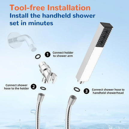 Upgraded All Metal 4 Spray Handheld Showerhead Set, High Pressure Stainless Steel Shower Head with 360° Swivel Solid Brass Holder & Bracket, 71" Stainless Steel Hose, Chrome