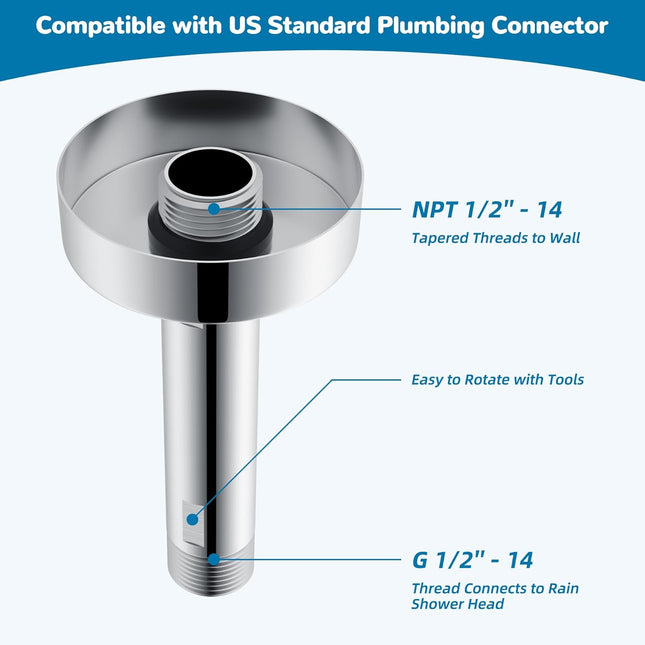 All Metal Ceiling Mounted Shower Arm 4 Inch Shower Head Extension with Flange Stainless Steel – product detail