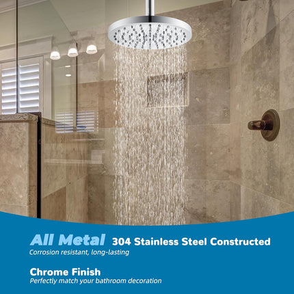 All Metal Ceiling Mounted Shower Arm, 4 Inch Shower Head Extension with Flange, Stainless Steel Straight Shower Arm For High Pressure Rain Shower Head, Shower Head Extender, Chrome