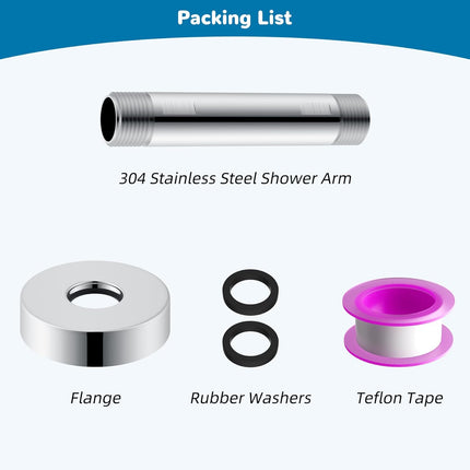 All Metal Ceiling Mounted Shower Arm, 4 Inch Shower Head Extension with Flange, Stainless Steel Straight Shower Arm For High Pressure Rain Shower Head, Shower Head Extender, Chrome