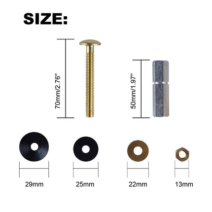 2 Pack Toilet Tank to Bowl Bolt Kits, Heavy Duty Bolts Toilet Bolts for Tank Solid Brass with Extra Long Nuts Easy to Install and Double Gaskets for Fastening
