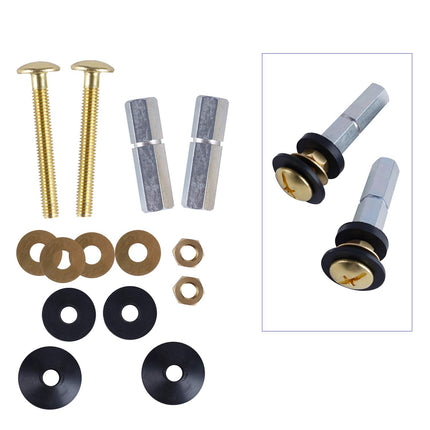 2 Pack Toilet Tank to Bowl Bolt Kits, Heavy Duty Bolts Toilet Bolts for Tank Solid Brass with Extra Long Nuts Easy to Install and Double Gaskets for Fastening