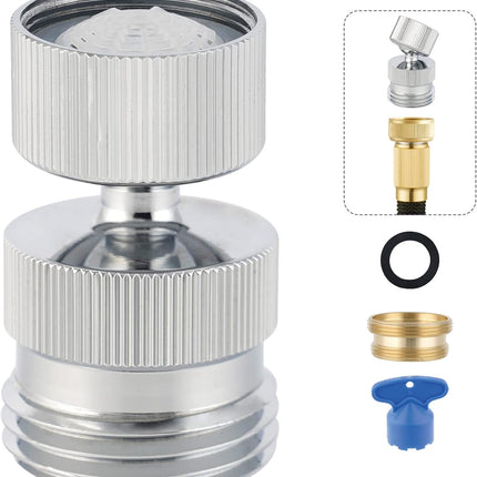 Garden Hose Adapter Kit - Sink Swivel Faucet Aerator to Connect Hose, Multi-Thread With Cache Aerator Key for Male and Female Connections, Chrome Finish